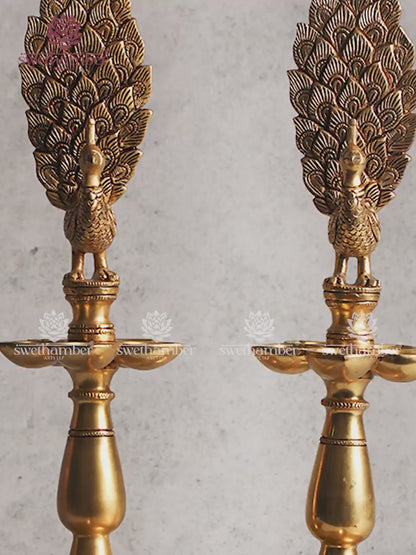 Brass Peacock Antique Lamp For Pooja And Home Décor