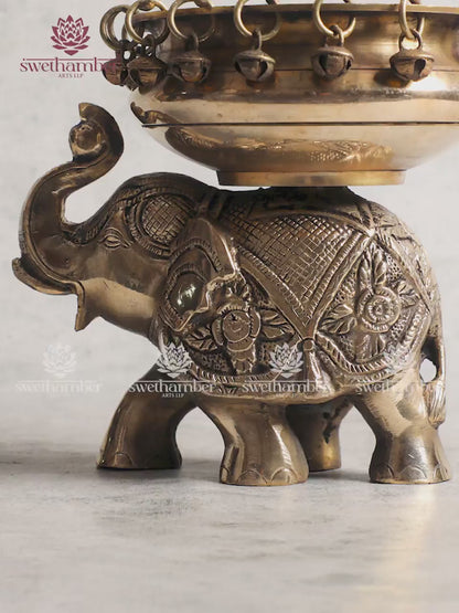 Decorative Brass Elephant with Urli Bowl