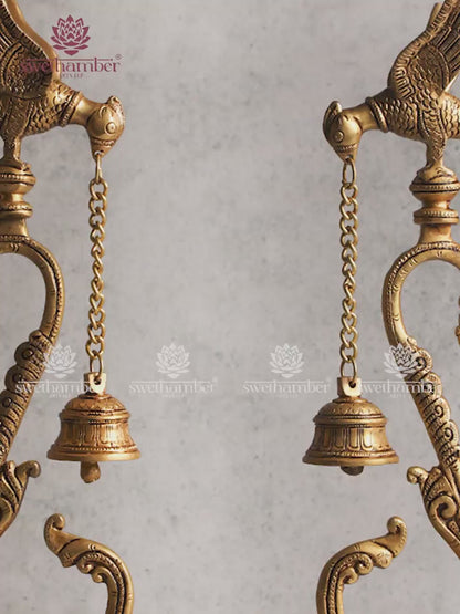 Antique Brass Table / Floor Parrot Lamp Holding Bell