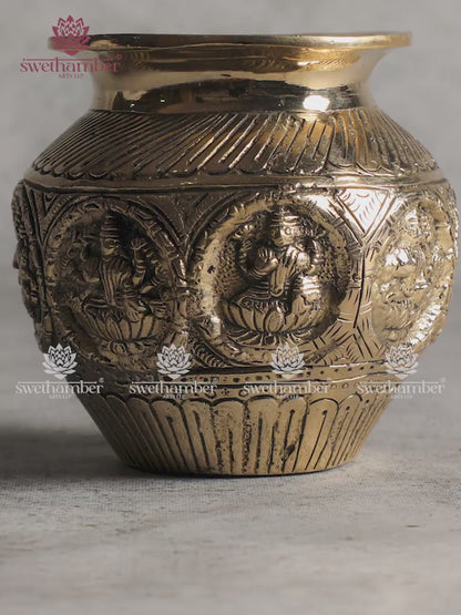 Brass Kalash with  Lakshmi Embossed Design | Premium Pooja Kalasam