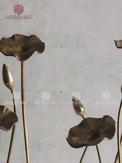 Brass Lotus Bud & Leaf Stand – Elegant Decorative Showpiece