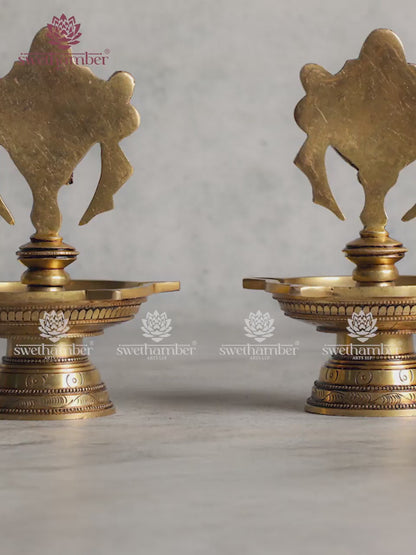 Brass Shank Chakra Lamp Set  – Sacred Oil Deepa for Pooja, Vastu & Home Décor
