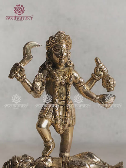 Brass Charbhuja Maa Kali Idol 7"