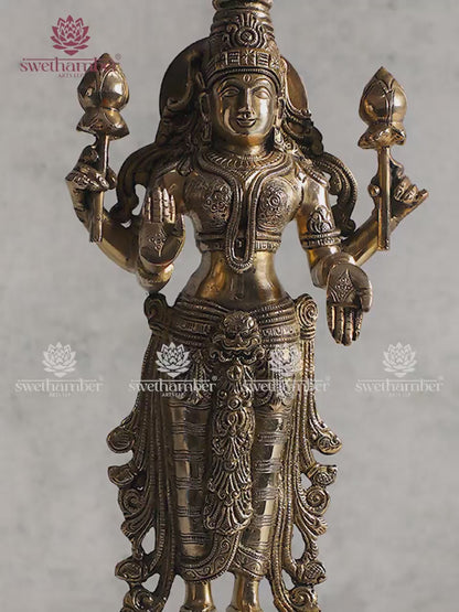 Antique Finish Brass Standing Lakshmi Statue