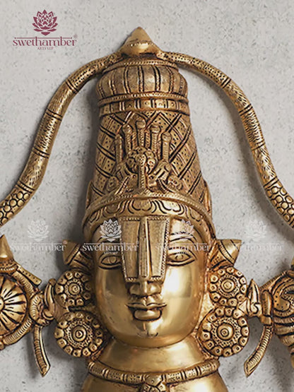 Lord Tirupati Balaji  Brass Face Wall Hanging Golden Shankh and Chakra