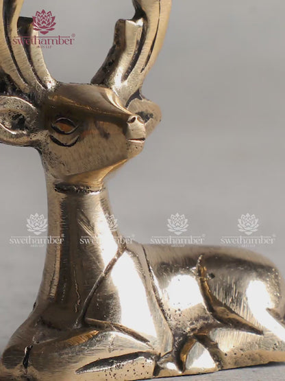 Antique Finish Brass Sitting Deer Statue Set