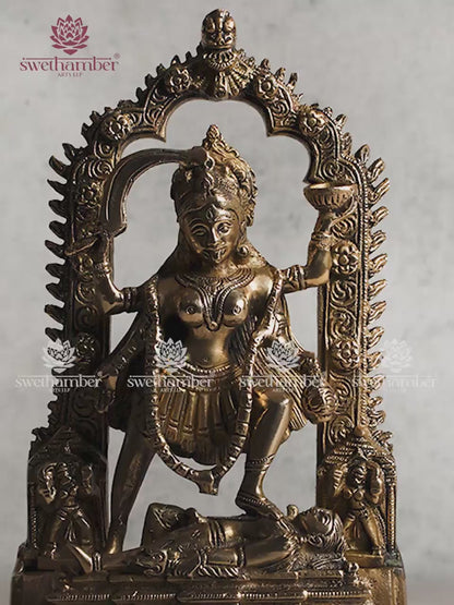 Brass Kali statue with Prabhavali 10"