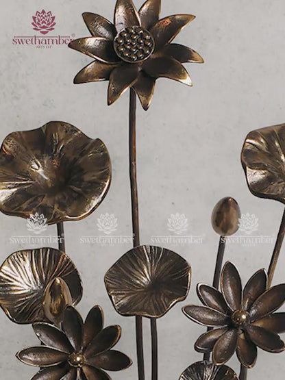 Handcrafted Brass Lotus with Leaf Stand for Home Décor