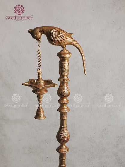 PARROT BRASS LAMP SET WITH BELL