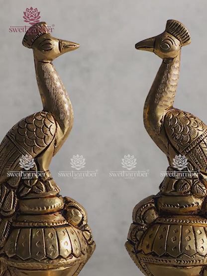 Brass Peacock Couple Decorative Set – Auspicious Home Accent