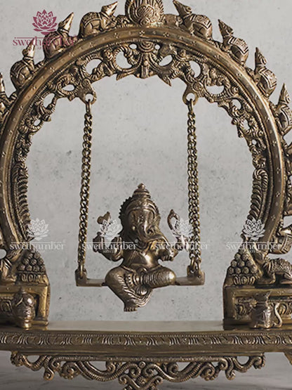 Antique Brass Ganesha Jhula Statue – Lord Ganpati Swing Idol for Vastu & Décor