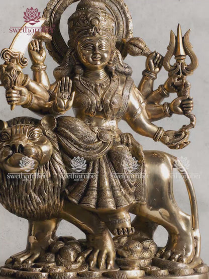 Brass Durga Mata Idol with Lion | Divine Hindu Goddess Statue