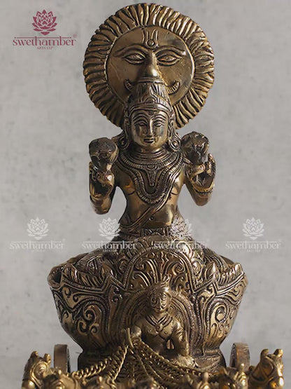 Brass Surya Rath Statue – Sun God Chariot (Antique Finish)