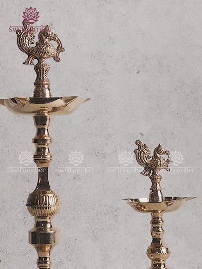 Brass Peacock Diya Lamp Set for Home, Temple & Gifting