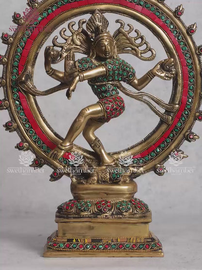 Decorative brass Nataraja statue with Stone work