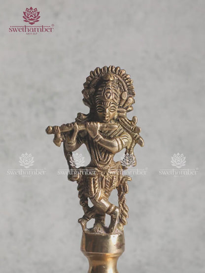 Brass Hand Bell with Lord Krishna – Pooja Bell