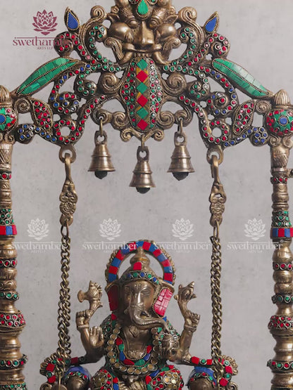Brass Ganesha on Jhula Idol | Handcrafted Ganpati Swing Murti for Home & Pooja