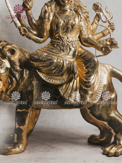 Divine Brass Durga Idol on Lion