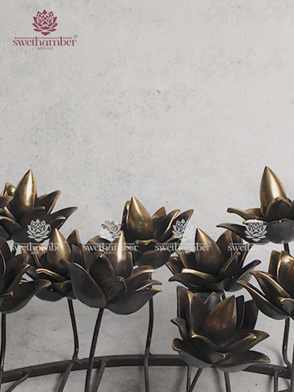 Contemporary  Brass Lotus Stand Showpiece for Table Decor