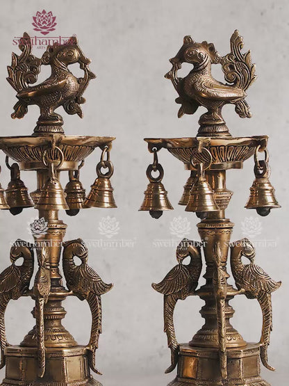 Bird Brass Lamp with bells