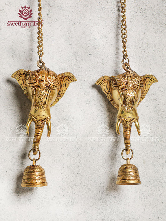Elephant Face Brass with Bell Wall Hanging Decor