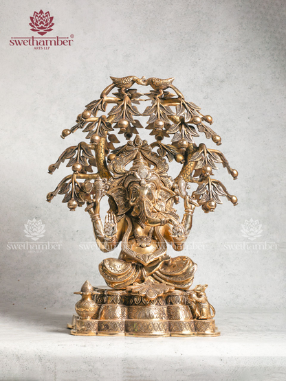 Brass Ganesha Sitting Under the Tree